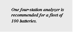 Text Box: One four-station analyzer is recommended for a fleet of 100 batteries.